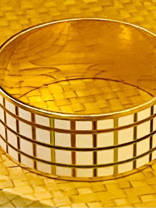 Coach Limited Edition Gold enamel Tattersall Multicolored Bangle Bracelet. - Picture 6 of 7